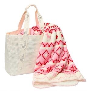 Victoria’s Secret Pink Soft Blanket and White Sparkle Tote